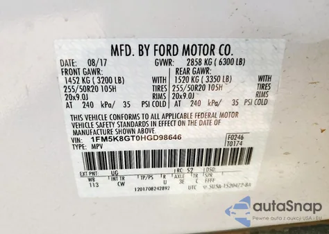 2017 Ford Explorer Sport from USA, damaged, VIN 1FM5K8GT0HGD98646